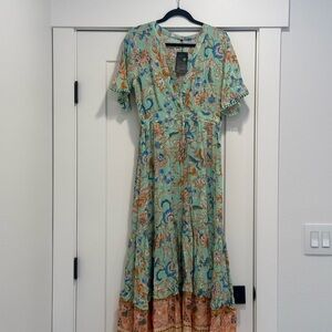 Floral Green and Orange Maxi Dress